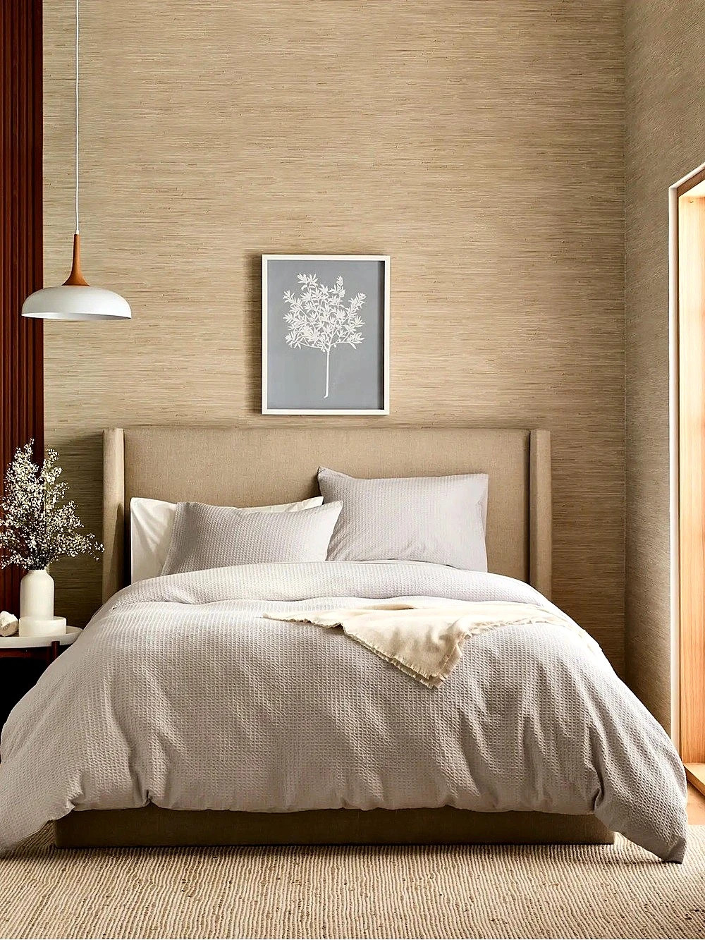 New Organic Luxe Honeycomb Duvet Cover Set King/CalKing Light Grey MSRP $134